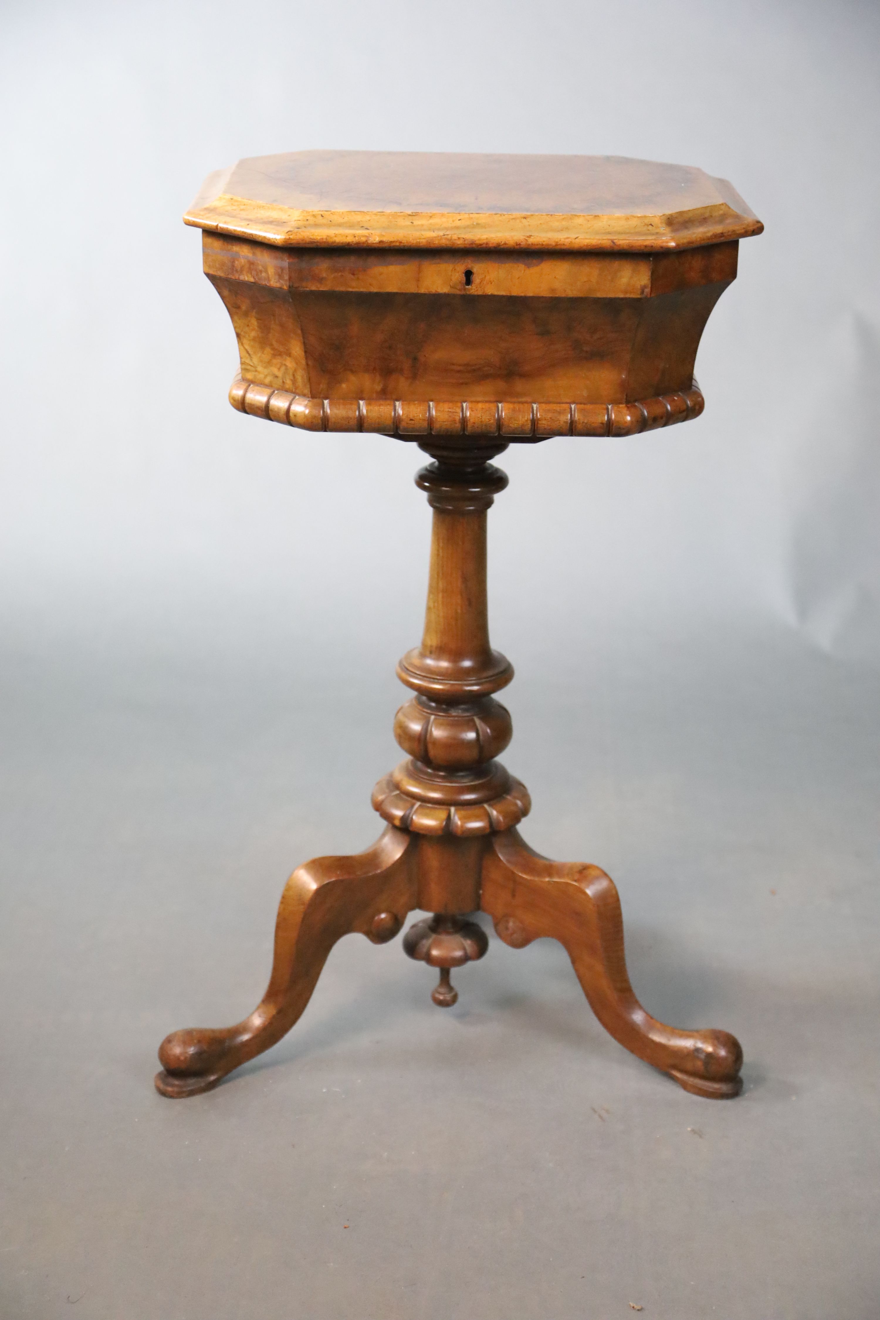 A Victorian walnut teapoy, W.43cm D.43cm H.73.5cm